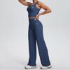 Crop Top y Pantalón de Pierna Ancha Conjunto